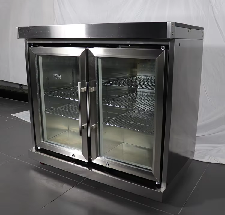 Outdoor kitchen stainless steel BBQ cabinet two fridage with marble countertop