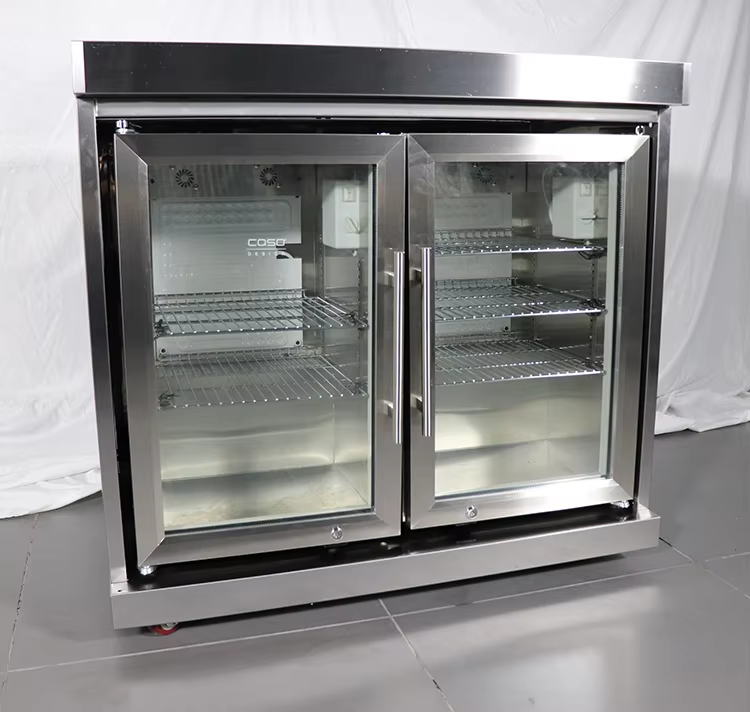 Outdoor kitchen stainless steel BBQ cabinet two fridage with marble countertop