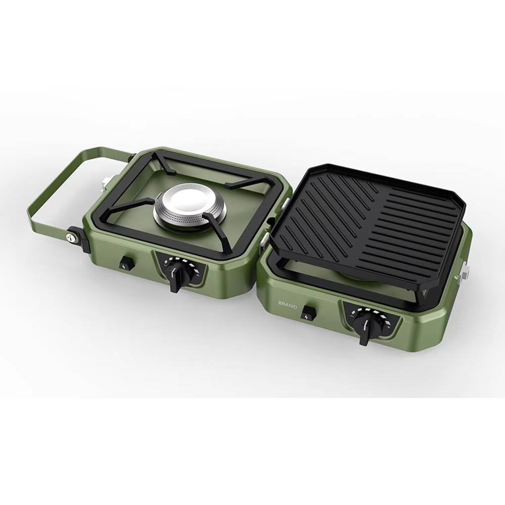 Small Indoor-Outdoor Fold Stove with Two Gas Burners Steel and Stainless Steel Material for Camping at an Price